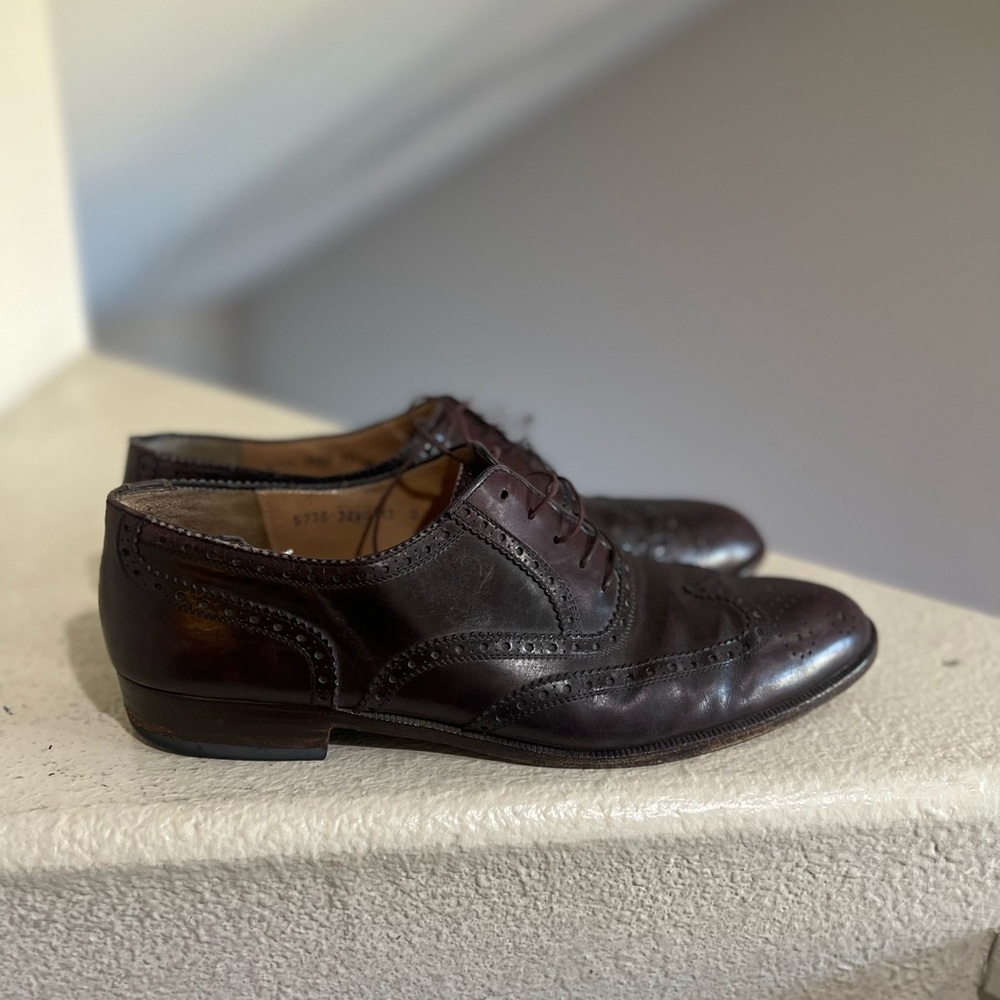 VNTG Salvatore Ferragamo brown leather Wingtip dress shoes luxury business 13D